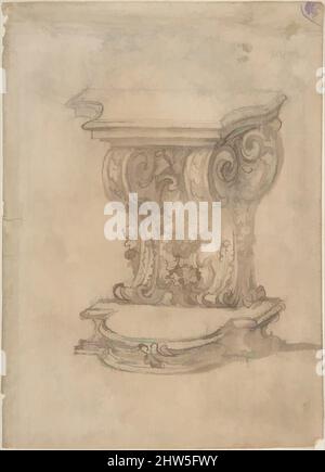 Art inspired by Design for a Lectern (recto); Design for a Cartouche (verso), 1652–1725, Pen and brown ink, brush and brown wash, over traces of black chalk (recto); pen and brown ink and black chalk (verso), sheet: 8 1/16 x 5 13/16 in. (20.4 x 14.7 cm), Attributed to Giovanni Battista, Classic works modernized by Artotop with a splash of modernity. Shapes, color and value, eye-catching visual impact on art. Emotions through freedom of artworks in a contemporary way. A timeless message pursuing a wildly creative new direction. Artists turning to the digital medium and creating the Artotop NFT Stock Photo