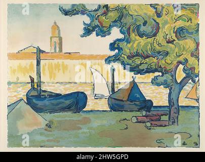 Art inspired by Saint-Tropez (The Port of St. Tropez), 1894, Lithograph in six colors, Sheet: 10 13/16 x 14 7/16 in. (27.5 x 36.7 cm), Prints, Paul Signac (French, Paris 1863–1935 Paris, Classic works modernized by Artotop with a splash of modernity. Shapes, color and value, eye-catching visual impact on art. Emotions through freedom of artworks in a contemporary way. A timeless message pursuing a wildly creative new direction. Artists turning to the digital medium and creating the Artotop NFT Stock Photo