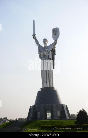 The Ukrainian Motherland Monument is a Huge statue atop of the National Museum of the History of the Great Patriotic War of 1941-1945 in Kyiv, Ukraine Stock Photo