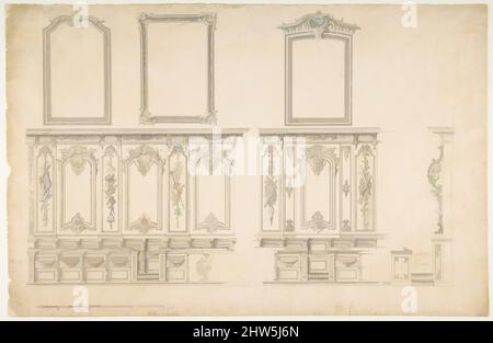 Art inspired by Design for Choir Stalls, 18th century, Pen and black ink, brush and gray wash, over graphite. Scale in pieds at bottom, 11 1/8 x 17 3/16 in. (28.3 x 43.7 cm), Drawings, Anonymous, French, 18th century, Classic works modernized by Artotop with a splash of modernity. Shapes, color and value, eye-catching visual impact on art. Emotions through freedom of artworks in a contemporary way. A timeless message pursuing a wildly creative new direction. Artists turning to the digital medium and creating the Artotop NFT Stock Photo