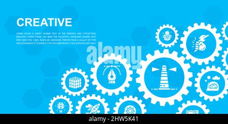 Creative landing page design template. Innovation, startup, artwork, project, idea illustration for web banners, print materials. Stock Vector