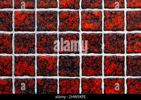 Red Stone Wall Ceramic Tile Pattern Abstract Grunge Weathered Background Decoration Texture Stock Photo