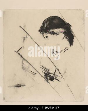 Art inspired by Head and Shoulders of a Young Woman in Profile I, ca. 1879, Softground etching; printed from canceled plate, sheet: 12 7/8 x 9 13/16 in. (32.7 x 24.9 cm), Prints, Edgar Degas (French, Paris 1834–1917 Paris, Classic works modernized by Artotop with a splash of modernity. Shapes, color and value, eye-catching visual impact on art. Emotions through freedom of artworks in a contemporary way. A timeless message pursuing a wildly creative new direction. Artists turning to the digital medium and creating the Artotop NFT Stock Photo