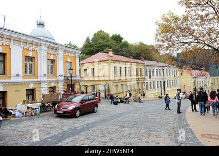 Beautiful old buildings along Andriivs'kyi descent in Kyiv, Ukraine. Stock Photo