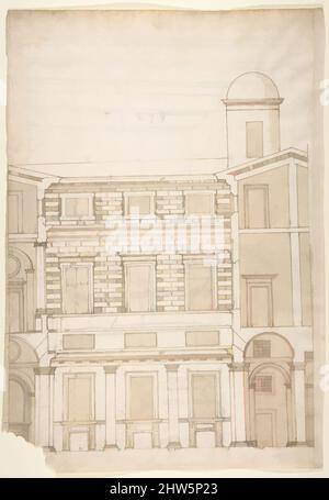 Art inspired by Palazzo Massimo alle Colonne, cortile, section (recto) Palazzo Massimo alle Colonne, first story loggia entablature, profile section and column shaft (verso), early to mid-16th century, Dark brown ink, black chalk, and incised lines, sheet: 16 1/8 x 11 1/4 in. (41 x 28., Classic works modernized by Artotop with a splash of modernity. Shapes, color and value, eye-catching visual impact on art. Emotions through freedom of artworks in a contemporary way. A timeless message pursuing a wildly creative new direction. Artists turning to the digital medium and creating the Artotop NFT