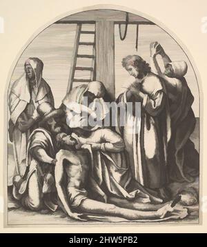 Art inspired by Descent from the cross, after Holbein, 1640, Etching, only state, 7 3/4 x 6 7/8 in. (19.7 x 17.5 cm), Prints, Wenceslaus Hollar (Bohemian, Prague 1607–1677 London), After Hans Holbein the Younger (German, Augsburg 1497/98–1543 London), Descent from the Cross; Joseph of, Classic works modernized by Artotop with a splash of modernity. Shapes, color and value, eye-catching visual impact on art. Emotions through freedom of artworks in a contemporary way. A timeless message pursuing a wildly creative new direction. Artists turning to the digital medium and creating the Artotop NFT Stock Photo