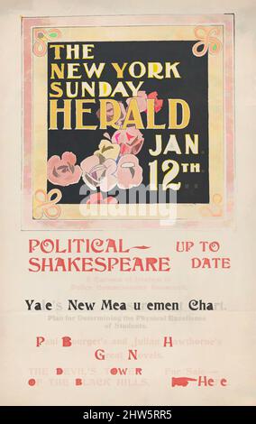 Art inspired by The New York Sunday Herald: January 12th, n.d., Lithograph, Sheet: 19 1/16 × 12 3/16 in. (48.4 × 31 cm), Prints, Charles Herbert Woodbury (American, Lynn, Massachusetts 1864–1940 Jamaica Plain, Massachusetts, Classic works modernized by Artotop with a splash of modernity. Shapes, color and value, eye-catching visual impact on art. Emotions through freedom of artworks in a contemporary way. A timeless message pursuing a wildly creative new direction. Artists turning to the digital medium and creating the Artotop NFT Stock Photo