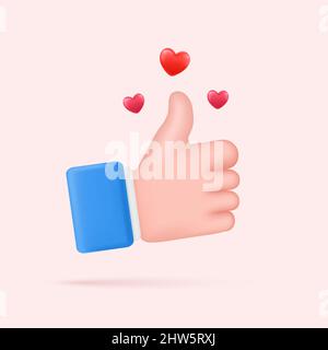 Hand symbol like approved and red heart love. Stock Vector