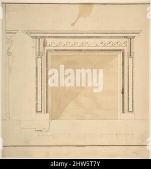 Art inspired by Design for a Chimneypiece with Scalloped Moldings, 1743–96, Pen and brown ink, brush and brown wash, graphite, sheet: 9 7/16 x 9 in. (24 x 22.8 cm), Sir William Chambers (British (born Sweden), Göteborg 1723–1796 London, Classic works modernized by Artotop with a splash of modernity. Shapes, color and value, eye-catching visual impact on art. Emotions through freedom of artworks in a contemporary way. A timeless message pursuing a wildly creative new direction. Artists turning to the digital medium and creating the Artotop NFT Stock Photo