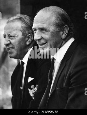 Matt Busby, Manchester United Manager, and assistant Jimmy Murphy, 2nd August 1967. Stock Photo