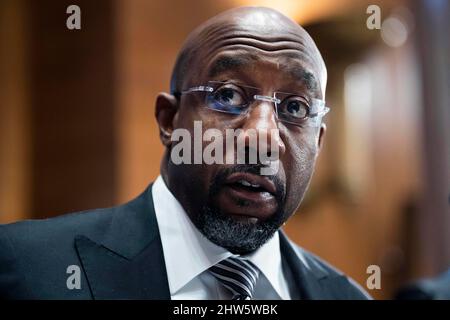 U.S. Sen. Raphael Warnock, D-Ga., marches on the Edmund Pettus bridge ...