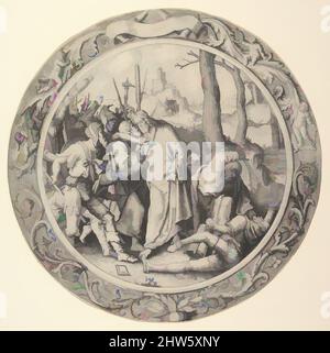 Art inspired by The Betrayal of Christ, (Christ Taken Captive), from the Circular Passion, 1509, Engraving, Diameter: 11 1/4 in. (28.5 cm), Prints, Lucas van Leyden (Netherlandish, Leiden ca. 1494–1533 Leiden, Classic works modernized by Artotop with a splash of modernity. Shapes, color and value, eye-catching visual impact on art. Emotions through freedom of artworks in a contemporary way. A timeless message pursuing a wildly creative new direction. Artists turning to the digital medium and creating the Artotop NFT Stock Photo