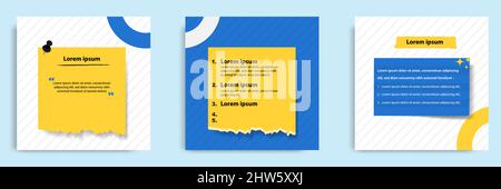 Social media tutorial, tips, trick, did you know post banner layout template with torn sticky paper note clips pin design element Stock Vector