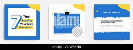 Social media tutorial, tips, trick, did you know post banner layout template with torn sticky paper note clips pin design element and seamless line pa Stock Vector