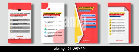 Social media tutorial, tips, trick, did you know post feed stories banner layout template with sticky note design element and abstract seamless line p Stock Vector