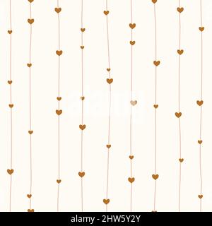 Striped seamless pattern with hearts. Retro background with hand drawn lines. Minimalistic Scandinavian style in pastel colors. Ideal for printing Stock Vector