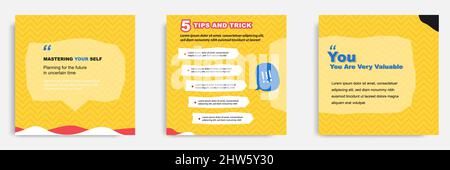 Social media tutorial, tips, trick, did you know post banner layout template with yellow color background and abstract and seamless pattern element. V Stock Vector