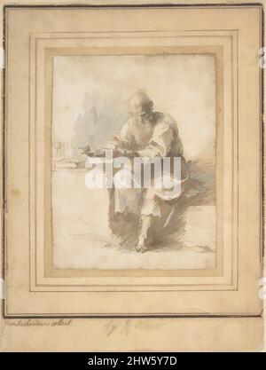 Art inspired by St. Jerome Reading, 16th–17th century, Pen and brown ink, brush and brown and gray wash, sheet: 4 5/8 x 3 9/16 in. (11.7 x 9 cm), Drawings, Isaac Oliver (British, ca. 1565–1617), Oliver's father was a goldsmith and pewterer, who arrived in London 1568, a Protestant, Classic works modernized by Artotop with a splash of modernity. Shapes, color and value, eye-catching visual impact on art. Emotions through freedom of artworks in a contemporary way. A timeless message pursuing a wildly creative new direction. Artists turning to the digital medium and creating the Artotop NFT Stock Photo