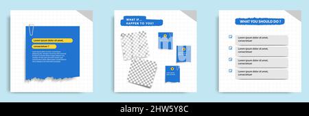 Social media tutorial, tips, trick, did you know post banner layout template with torn sticky paper note clips pin design element and seamless line pa Stock Vector