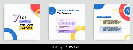 Social media tutorial, tips, trick, did you know post banner layout template with geometric background and memphis pattern design element in colorful Stock Vector