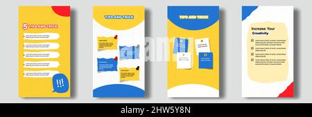 Social media tutorial, tips, trick, did you know post feed stories banner layout template with sticky note design element and abstract seamless line p Stock Vector
