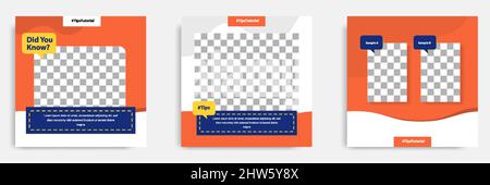 Social media faq, question, answer post banner layout template with geometric shape background and bubble message design element in orange yellow whit Stock Vector
