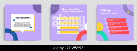 Social media tutorial, tips, trick, did you know post banner layout template with geometric background and memphis pattern design element in colorful Stock Vector