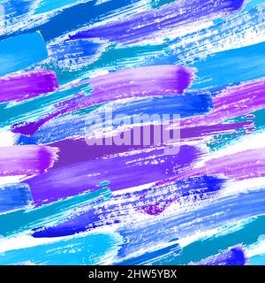 Brush Strokes Seamless Pattern in Blue and Purple Colors Stock Vector