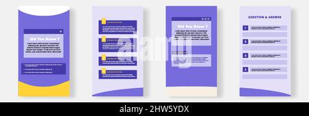 Social media faq, question, answer stories banner layout template with geometric shape background and bubble message design element in purple yellow Stock Vector