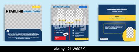 Set bundle collection of social media post template. Layout for online webinar, conference, training, seminar, course, and learning video. Minimal mod Stock Vector