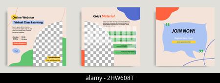 Set bundle collection colorful abstract background of social media post template. Layout for online live webinar, conference, training, seminar, cours Stock Vector