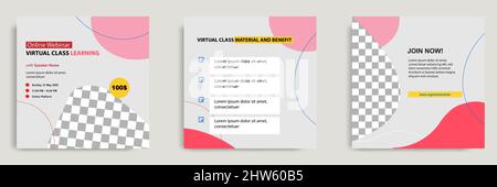 Set bundle collection colorful abstract background of social media post template. Layout for online live webinar, conference, training, seminar, cours Stock Vector