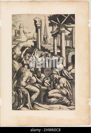 Art inspired by The Adoration of the Shepherds, Engraving; first state, Prints, Engraved by Pieter van der Heyden (Netherlandish, ca. 1525–1569), In Mariette Album, folio 97, Classic works modernized by Artotop with a splash of modernity. Shapes, color and value, eye-catching visual impact on art. Emotions through freedom of artworks in a contemporary way. A timeless message pursuing a wildly creative new direction. Artists turning to the digital medium and creating the Artotop NFT Stock Photo