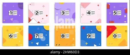 Social media template layout for counting down event post banner feed design in colorful geometric background. Vector eps Stock Vector