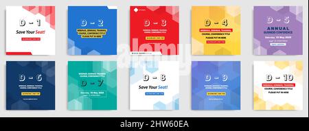 Social media template layout for counting down event post banner feed design in colorful geometric background. Vector eps Stock Vector