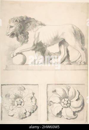 Art inspired by Classical Sculpture of a Lion and Two Rosettes, 1776–79, Graphite, sheet: 12 11/16 x 9 1/8 in. (32.3 x 23.1 cm), Attributed to Thomas Hardwick (British, London 1752–1829 London, Classic works modernized by Artotop with a splash of modernity. Shapes, color and value, eye-catching visual impact on art. Emotions through freedom of artworks in a contemporary way. A timeless message pursuing a wildly creative new direction. Artists turning to the digital medium and creating the Artotop NFT Stock Photo