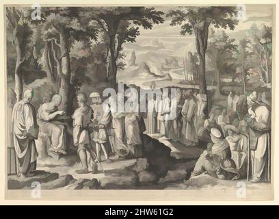 Art inspired by John the Baptist Preaching in the Desert, ca. 1527–28, Engraving; first state of five, sheet: 15 1/2 x 21 1/2 in. (39.4 x 54.6 cm), Prints, Engraved by Nicolaes de Bruyn (Netherlandish, Antwerp 1571–1656 Rotterdam), after Lucas van Leyden (Netherlandish, Leiden ca. 1494, Classic works modernized by Artotop with a splash of modernity. Shapes, color and value, eye-catching visual impact on art. Emotions through freedom of artworks in a contemporary way. A timeless message pursuing a wildly creative new direction. Artists turning to the digital medium and creating the Artotop NFT Stock Photo