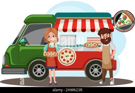 Flea market concept with food truck illustration Stock Vector