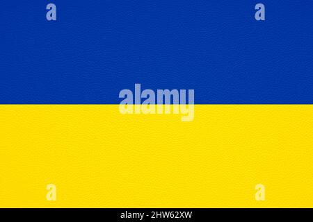 flag of ukraine on leather texture background Stock Photo