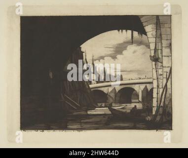 Art inspired by Archway, Pont Nôtre-Dame, Paris, 1853, Etching on green laid paper; fourth (final) state, plate: 6 x 7 11/16 in. (15.3 x 19.5 cm), Prints, Charles Meryon (French, 1821–1868, Classic works modernized by Artotop with a splash of modernity. Shapes, color and value, eye-catching visual impact on art. Emotions through freedom of artworks in a contemporary way. A timeless message pursuing a wildly creative new direction. Artists turning to the digital medium and creating the Artotop NFT Stock Photo