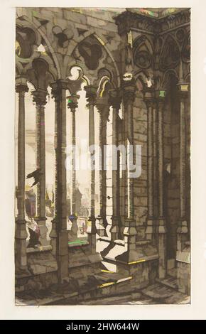 Art inspired by Gallery, Nôtre-Dame Cathedral, Paris, 1853, etching on laid paper; fourth state of six, sheet: 11 1/8 x 6 7/8 in. (28.3 x 17.5 cm), Prints, Charles Meryon (French, 1821–1868, Classic works modernized by Artotop with a splash of modernity. Shapes, color and value, eye-catching visual impact on art. Emotions through freedom of artworks in a contemporary way. A timeless message pursuing a wildly creative new direction. Artists turning to the digital medium and creating the Artotop NFT Stock Photo