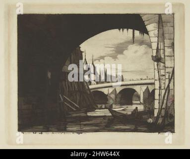 Art inspired by Archway, Pont Nôtre-Dame, Paris, 1853, Etching; fourth state of four, Plate: 6 x 7 11/16 in. (15.3 x 19.5 cm), Prints, Charles Meryon (French, 1821–1868, Classic works modernized by Artotop with a splash of modernity. Shapes, color and value, eye-catching visual impact on art. Emotions through freedom of artworks in a contemporary way. A timeless message pursuing a wildly creative new direction. Artists turning to the digital medium and creating the Artotop NFT Stock Photo