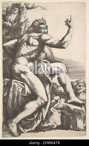 Art inspired by John the Baptist Preaching in the Wilderness, Etching, sheet: 11 7/16 x 7 3/16 in. (29 x 18.2 cm) trimmed to platemark, Prints, Battista Franco (Italian, Venice ca. 1510–1561 Venice, Classic works modernized by Artotop with a splash of modernity. Shapes, color and value, eye-catching visual impact on art. Emotions through freedom of artworks in a contemporary way. A timeless message pursuing a wildly creative new direction. Artists turning to the digital medium and creating the Artotop NFT Stock Photo