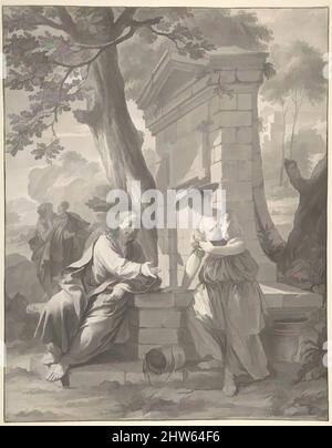 Art inspired by Christ and the Woman of Samaria, early 18th century, Pen and brush and black ink and gray wash, sheet: 14 x 11 in. (35.5 x 28 cm), Drawings, Nicholas Verkolje (Dutch, Delft 1673–1746 Amsterdam, Classic works modernized by Artotop with a splash of modernity. Shapes, color and value, eye-catching visual impact on art. Emotions through freedom of artworks in a contemporary way. A timeless message pursuing a wildly creative new direction. Artists turning to the digital medium and creating the Artotop NFT Stock Photo