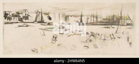 Art inspired by The Penny Boat (Penny Passengers, Limehouse), 1860, Etching and drypoint; second state of two (Glasgow); printed in black ink on cream laid paper removed from an old book., Plate: 3 1/4 x 8 1/4 in. (8.3 x 21 cm), Prints, James McNeill Whistler (American, Lowell, Classic works modernized by Artotop with a splash of modernity. Shapes, color and value, eye-catching visual impact on art. Emotions through freedom of artworks in a contemporary way. A timeless message pursuing a wildly creative new direction. Artists turning to the digital medium and creating the Artotop NFT Stock Photo