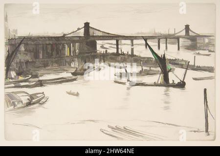 Art inspired by Old Hungerford Bridge, 1861, Etching and drypoint; third state of four (Glasgow); printed in black ink on medium weight cream laid paper, plate: 5 3/8 x 8 1/4 in. (13.7 x 21 cm), Prints, James McNeill Whistler (American, Lowell, Massachusetts 1834–1903 London, Classic works modernized by Artotop with a splash of modernity. Shapes, color and value, eye-catching visual impact on art. Emotions through freedom of artworks in a contemporary way. A timeless message pursuing a wildly creative new direction. Artists turning to the digital medium and creating the Artotop NFT Stock Photo