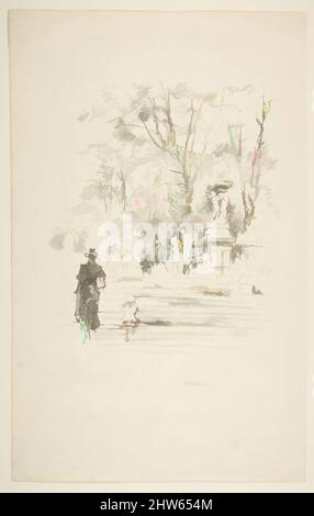 Art inspired by The Steps, Luxembourg Gardens, 1893, Transfer lithograph with stumping, drawn on fine-grained transfer paper; only state (Chicago); printed in black ink on ivory laid paper, Image: 8 3/16 × 6 3/16 in. (20.8 × 15.7 cm), Prints, James McNeill Whistler (American, Lowell, Classic works modernized by Artotop with a splash of modernity. Shapes, color and value, eye-catching visual impact on art. Emotions through freedom of artworks in a contemporary way. A timeless message pursuing a wildly creative new direction. Artists turning to the digital medium and creating the Artotop NFT Stock Photo