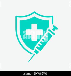 Medical Syringe Shield Protection Flat Color Vector Icon Stock Vector