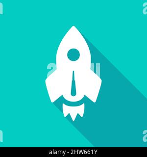 Rocket Startup Launch Long Shadow Vector Icon Stock Vector
