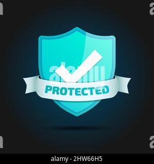 Protected Shield for Medical and Computing Security Label Black Background Stock Vector